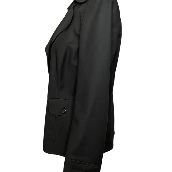 Ellen Tracy Black Blazer Cotton Spandex Wide Notch Collar Three Button Size 10 - Picture 3 of 10